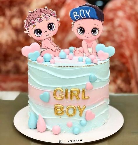 Diy Cake Topper Printable, Baby Cake Design, Baby Shower Gender Reveal Cake, Fondant Cake Tutorial, Baby Reveal Cakes, Baby Shower Cake Designs, Box Valentine, Gender Reveal Cake Topper, Baby Shower Treats