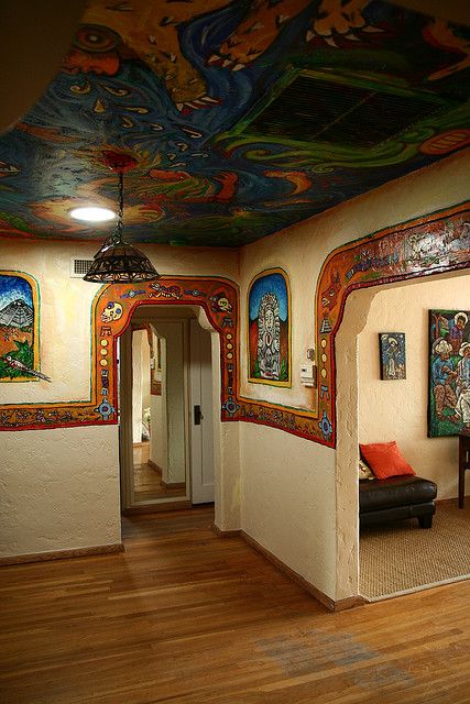 murals, mexican style house New Mexican Home Decor, Mexican Murals, Mexican Pueblo, Mexican Style House, Mexican Home Design, Mexican Landscape, Style Hacienda, Mexican Style Homes, Mexican Style Decor