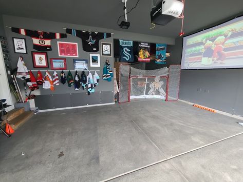 Hockey Garage, Hockey Man Cave, Shooting House, Hockey Shot, Home Projector, Hockey Goal, Hockey Room, Hockey Training, Garage Shed