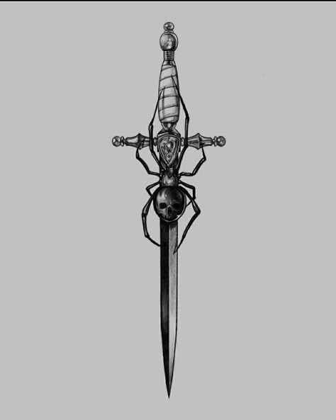 Dagger Drawing, Middle Finger Tattoos, Blade Tattoo, Knife Tattoo, Bug Tattoo, Clever Tattoos, Spider Tattoo, Gothic Tattoo, Dagger Tattoo