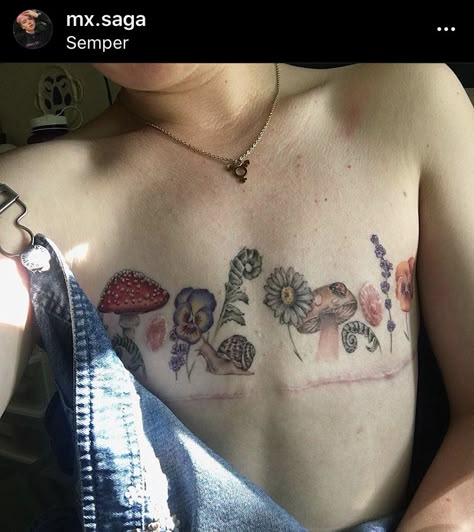 Post Top Surgery Tattoos, Too Surgery Tattoo, Cool Tattoos To Draw, Top Surgery Tattoo Cover Up Ftm Chest, Nonbinary Tattoo Ideas, Trans Chest Tattoo, Top Surgery Tattoo Ideas, Gender Neutral Tattoos, Nonbinary Top Surgery