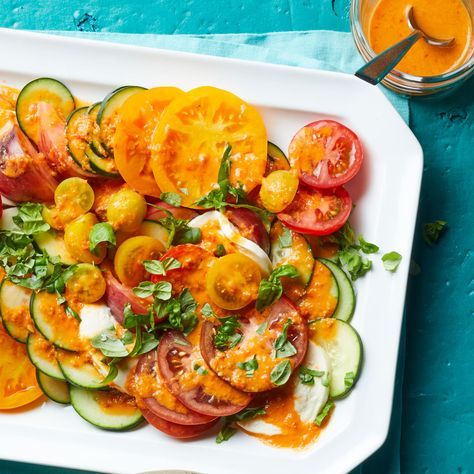 Our Top 50 Recipes for Summer Tomato Side Dishes, Salad Vinaigrette, Baked Parmesan Tomatoes, Cherry Tomato Salad, Heirloom Tomato Salad, Tomato Salad Recipes, Watermelon Feta Salad, Green Bean Salads, Apricot Orange