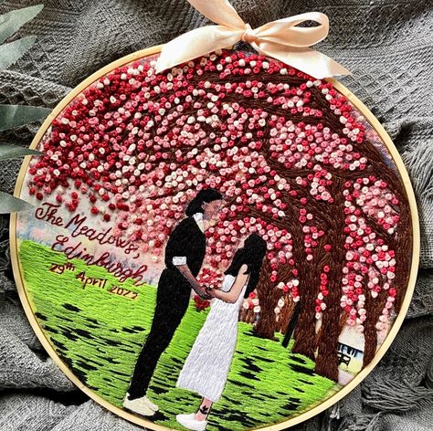 Embroidered Photography, Couple Embroidery, Embroidery Portrait, Pet Embroidery, Full Background, Botanical Embroidery, Embroidered Portrait, Handmade Personalized Gifts, Pet People