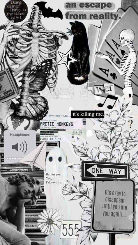 Gray White Aesthetic, Lost Journal, Skeletons Wallpaper Aesthetic, Cool Black Wallpaper, Dark Academia Wallpaper, Backgrounds For Your Phone, Skeleton Illustration, Goth Wallpaper, Trippy Wallpaper