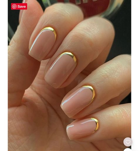 Glossy Acrylic Nails, Nails Inspiration Classy, Nails With Design, Nails Press Ons, Nails Short Square, French Tip Press On Nails, Nails Gold, Press On Nails Short, Nails Nude