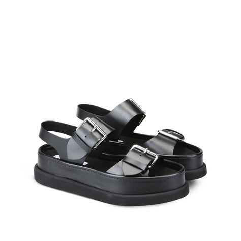 Black Buckle Sandals - STELLA MCCARTNEY Glossy Makeup, Flatform Sandals, Footbed Sandals, Buckle Sandals, Platform Shoes, Women's Sandals, Slide Sandals, Stella Mccartney, Designer Shoes