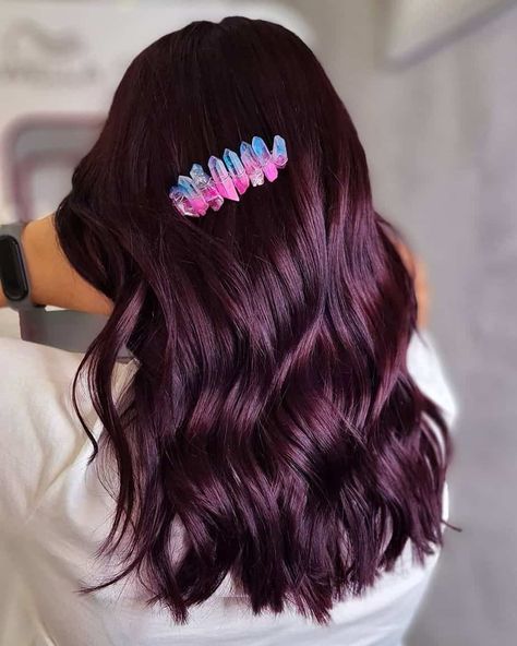 Purple Burgundy Hair, Chestnut Brown Highlights, Burgundy Hair Colors, Violet Brown Hair, Deep Plum Hair, Dark Burgundy Hair, Soft Wavy Hair, Hair Color Plum, Winter Hair Color Ideas