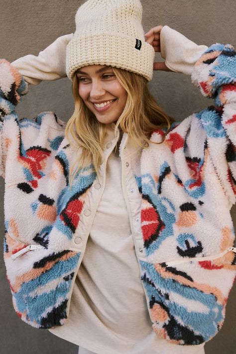 Hit The Slopes Printed Fleece Jacket | Free People Hit The Slopes Fleece Jacket, Free People Hit The Slopes, Cute Summer Shirts, Free People Activewear, Trim Fabric, Casual Outfit Inspiration, Alt Fashion, Fp Movement, New Tops