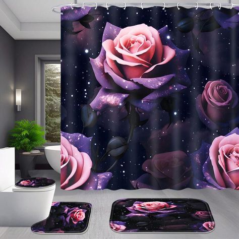 Color:Multicolor \nMaterial:Polyester \n Romantic Shower Curtain, Comfortable Bathroom, Rose Shower Curtain, Bathroom Shower Curtain Sets, Bathroom Mat Sets, Bathroom Shower Curtain, Toilet Lid Cover, Bathroom Decor Sets, Bathroom Accessory Sets