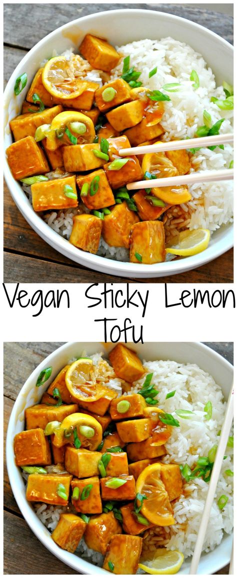 Vegan Sticky Lemon Tofu - Rabbit and Wolves. Better than take out in every way! Fast, easy, healthy and delicious! Lemon Tofu, Sticky Tofu, Rabbit And Wolves, Cheesecake Vegan, Tofu Vegan, Vegan Asian, Tofu Recipes, Vegetarian Recipes Healthy, Vegan Dinner Recipes