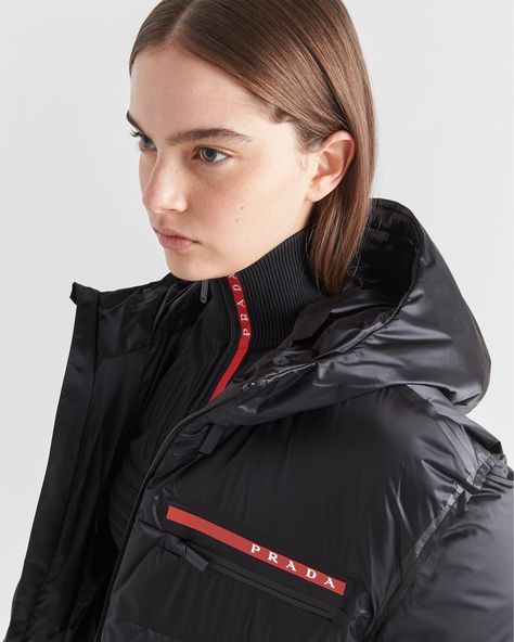 Black Cropped Technical Nylon Down Jacket | PRADA Down Jackets Women, Pvc Windows, Wax Jackets, Jackets Women, Down Jackets, Long Sleeves Jacket, Jacket Women, Black Crop, Outerwear Women