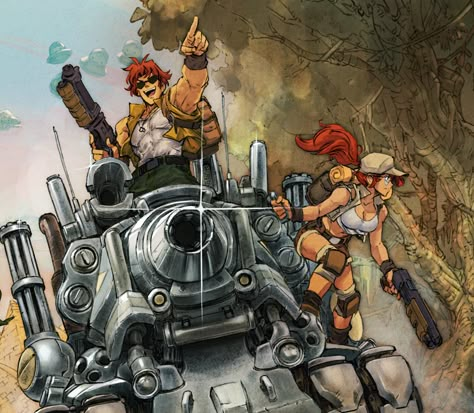 Fio Metal Slug, Snk King Of Fighters, Metal Slug, Military Drawings, Gamers Anime, Retro Artwork, Robot Concept Art, Slug, Environment Concept Art