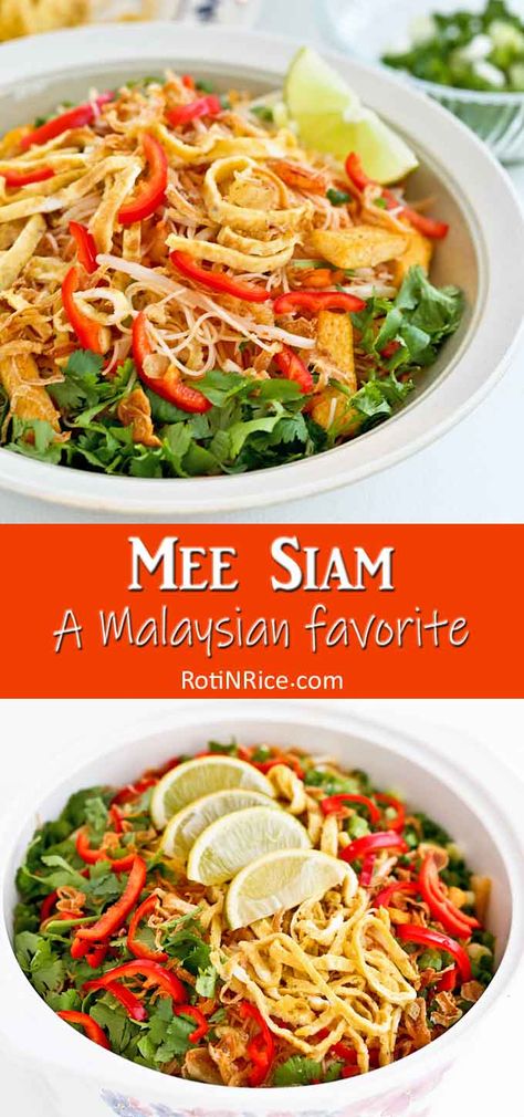 Mee Siam Recipe, Malaysian Side Dishes, Mee Siam, Malaysian Noodles, Malaysian Breakfast, Malaysia Traditional Food, Malaysian Street Food, Malaysian Cuisine, Singapore Food