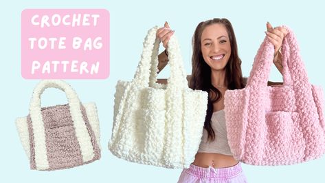 Crochet Tote Bag Pattern - Does not stretch Supplies + PDF pattern - Crochet Pink Pumpkin Easy Tote Bag, Crochet Bag Pattern Tote, Tote Crochet, Jumper Pattern, Crochet Beach Bags, Gifts Crochet, Diy Crochet Bag, Tote Bag Tutorial, Crochet Jumper