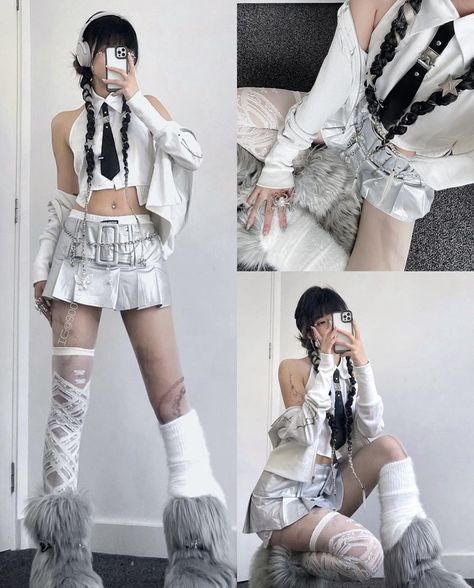 Skirt Summer 2023, Style Plaid Skirt, Futuristic Outfits, Cyberpunk Outfit, Look Grunge, Mode Emo, Skirts Vintage, Preformance Outfits, Skirt Summer