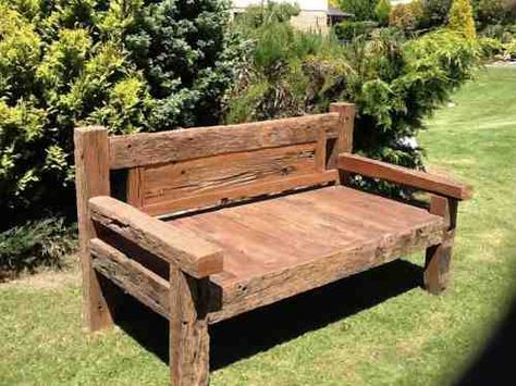 For the garden Wooden Bench Plans, Garden Bench Ideas, Rustic Outdoor Benches, Sleepers In Garden, Garden Seats, Outdoor Bench Seating, Rustic Outdoor Furniture, Teak Garden Furniture, Porch Bench