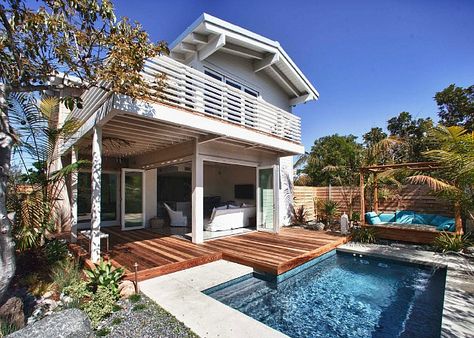 love these doors. Doubles the house size in minutes - makes it feel so airy and spacious..  expensive but worth it. Modern Beach House Design, Beach House Bedroom, San Diego Houses, Beach Wood, Modern Pools, Modern Beach House, Beach House Design, Modern Beach, Beach Cottages