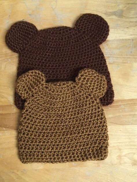 Teddy Bear Baby Hat Crochet Pattern, Crochet Hats Bear, Crochet Teddy Bear Hat, Crochet Hat With Ears, Crotcheting Projects, Crochet Bear Ears, Toddler Hat Crochet, Bear Crochet Hat, Toddler Crochet Hat