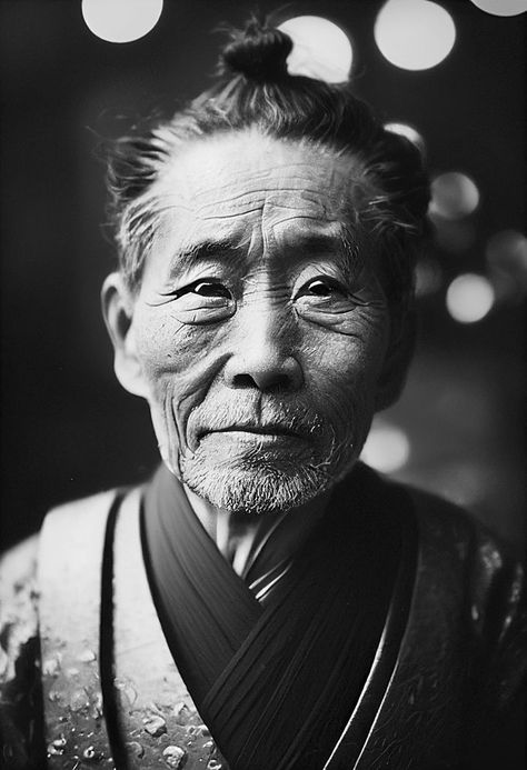 Old Samurai Series by Nachosan Komuso Monk, Japanese Realism, Samurai Portrait, Samurai Face, Samurai Photography, Old Samurai, Japanese Old Man, Angle Tattoo, Black And White Photography Portraits