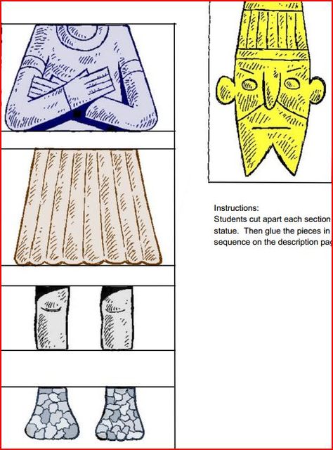 Build a Nebuchadnezzar statue -- pdf  Printed and glued to a cardboard paper towel roll. Then used a ball to bowl and it down. Daniel And Nebuchadnezzar Dream Craft, King Nebuchadnezzar Dream Craft, Daniel Interprets The Kings Dream Craft, Nebuchadnezzar's Dream Craft, Nebuchadnezzar's Dream Statue, Nebuchadnezzar's Dream, Daniel Bible, Bible Class Activities, Daniel And The Lions