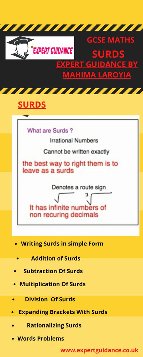 This page contains the Youtube Video, Notes and the Exam Questions on the topic of Surds . It is complete Revision summary page for the GCSE Maths  Surds Topic.  To understand this topic well you should first watch the youtube video that will take you to the entire topic with Exam-style questions.  After watching the video you can download the notes to revise this topic if you like to read and revise. After the notes, you need to practice Exam-style questions to make sure you have understood the Gcse Maths Revision, Irrational Numbers, Revision Notes, Practice Exam, Math Notes, Gcse Math, Simplest Form, Math Lessons, Youtube Videos