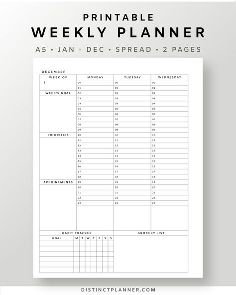 keep track the schedule of a week and achieve your goals easily. This Weekly Planner is designed for your productivity. Time Blocking Printable, Journal Inserts, Weekly Planner Free Printable, Weekly Hourly Planner, Weekly Planner Free, Organization Bullet Journal, Monthly Planner Template, A5 Planner Inserts, Hourly Planner