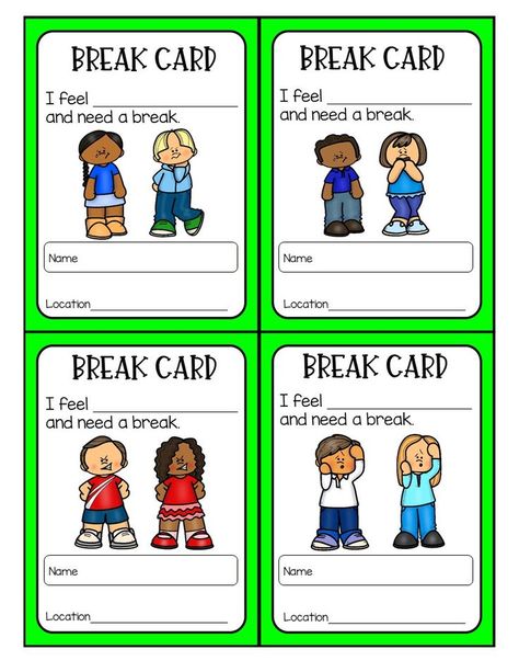 We all need a break sometime! Check out these fun and cool Break Cards for those students that know it is a time for a break - with no judgement. There are cards with specific break activities or cards like these where the students is able to share how they are feeling and can decide, with the teacher, what that break should look like. I Need A Break Cards For Students, Break Cards For Students Free Printable, Break Cards For Students, Behavior Contract, Cards For Students, No Judgement, Calm Down Corner, Behavior Supports, Broken Images