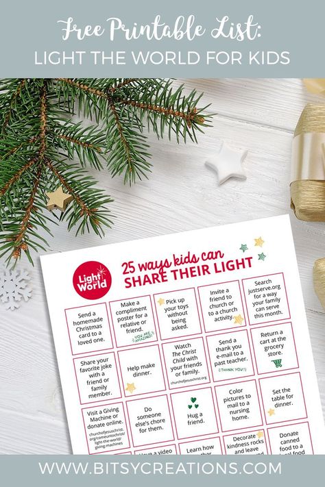 Light The World Advent Calendar, Light The World Ideas, Light The World 2024, Light The World 2023, Light The World Printable, Light The World Ward Christmas Party, Lds Light The World, Light Of The World Craft, Kids Homemade Christmas Gifts