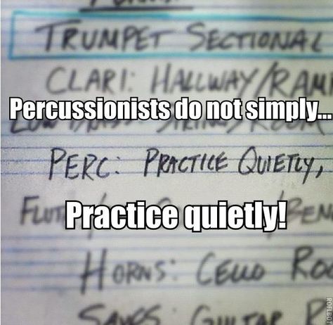 Percussion Problems aaaaahhhh!!! its true its impossible to "practice quietly"... Percussion Jokes, Percussion Problems, Drummer Humor, Marching Band Jokes, Marching Band Memes, Percussion Music, Band Problems, Marching Band Humor, Band Jokes