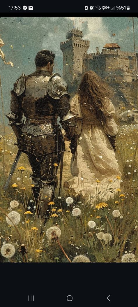 Knight And Princess, Rennaissance Art, Knight In Shining Armor, Female Art Painting, Aesthetic Painting, Romantic Art, Flower Art Painting, Environment Concept Art, Dark Fantasy Art