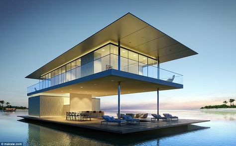 Floating House Design, Extreme Homes, House On The Water, Floating Homes, Houseboat Living, Floating Architecture, House Boats, Water House, Floating House