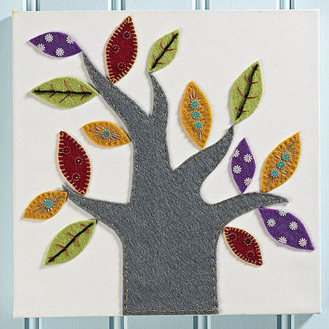 Felt Tree Canvas | Craft Ideas & Inspirational Projects | Hobbycraft Fabric Trees, Felt Craft Projects, Felt Tree, Applique Quilting, Penny Rugs, Card Sentiments, Felt Decorations, Tree Canvas, Canvas Crafts