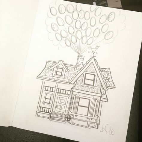 How To Draw The Up House, Up Drawings Pixar House, Up House Drawing, Movie Drawings, Up Drawings, Avatarul Aang, Up Pixar, Disney Character Drawing, Collage Drawing