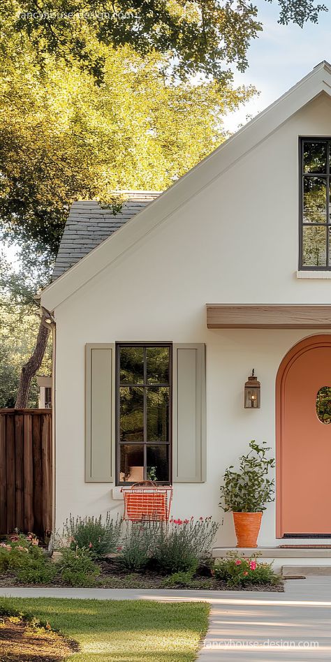 A unique farmhouse exterior blends a simple look with inviting accents. The refined farmhouse architecture shows off trendy details that keep the look fresh and welcoming. California Ranch Exterior, French Ranch Style Homes, 1940s Home Exterior, Farmhouse Makeover, Small House Exterior, 1940s Home, Farmhouse Architecture, Dream Farmhouse, California Ranch