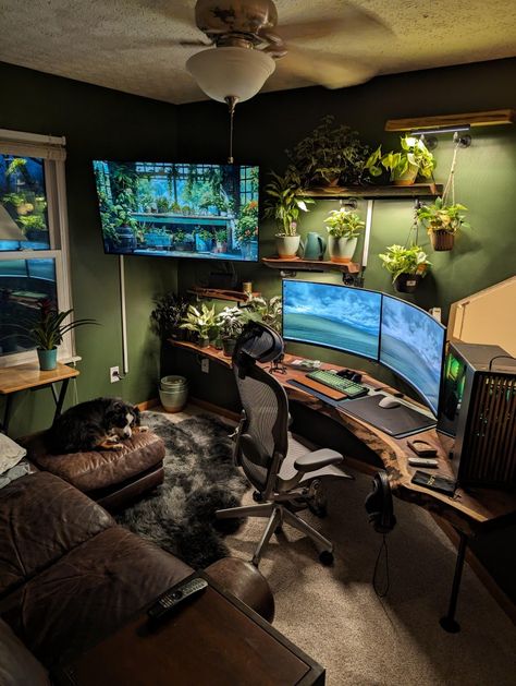 Green Pc Setup, Green Pc, Games Room Inspiration, Home Studio Setup, Pc Gaming Setup, Bedroom Setup, Room Redesign, Gaming Room Setup, Pc Setup