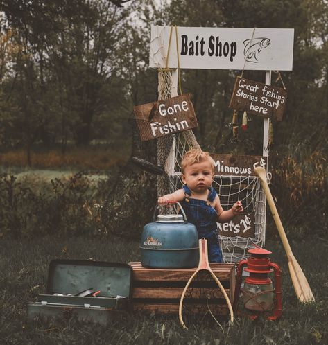 Infant Fishing Photo Shoot, First Birthday Fishing Theme Photoshoot, Gone Fishing Photo Shoot, Fishing First Birthday Photoshoot, Baby Fishing Photo Shoot, Fishing First Birthday Pictures, Fishing Photo Shoot, Fishing Pics, Fishing Themed Birthday Party