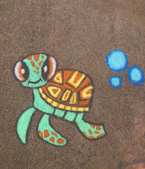 Sea Turtle Chalk Art, Chalk Ocean Art, Chalk Art Ocean, Beachy Chalk Art, Beach Chalk Art, Cute Summer Chalk Ideas, Chalk Art Turtle, Summer Sidewalk Chalk Art, Ocean Chalk Art