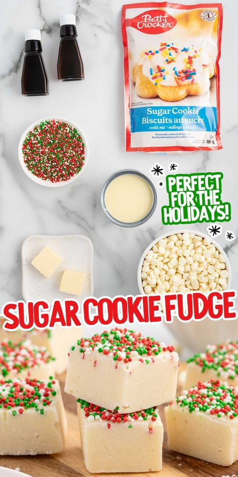 Sugar Cookie Fudge Moms Fudge Recipe, Sugar Cookie Fudge 3 Ingredients, White Chocolate Sugar Cookie Fudge, Fudge No Bake Cookies, M&m Cookie Dough Fudge, Sugar Cookies Fudge, Sugar Cookie Fudge Easy, Sugar Cookie Fudge Recipe Easy, Quick Fudge Recipe 3 Ingredients