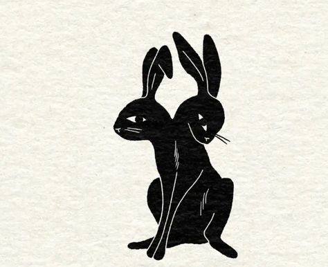 Two Headed Rabbit Drawing, Black And White Rabbit Drawing, Two Rabbits Drawing, Two Headed Rabbit Tattoo, Two Headed Bunny Tattoo, Black Rabbit Illustration, Rabbit Head Drawing, Two Headed Rabbit, Bunny Head Drawing