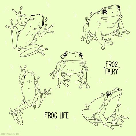 Frog Poses Drawing, Frog Tattoo Flash Sheet, Cute Frog Tattoo Small Simple, Frog Tattoo Ideas Simple, Flash Tattoo Nature, Frog Tattoo Linework, Whites Tree Frog Tattoo, Lil Frog Tattoo, Tattoo Frog Cute