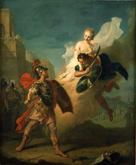 Menelaus and Paris - Johann Heinrich Tischbein the Elder (1722-1789) - PD-art-100 Trojan Horse Project, Art Greek Mythology, Paris Family, Greek Heroes, Daughter Of Zeus, Greek Warrior, Trojan Horse, Warrior King, Ancient Greek Art