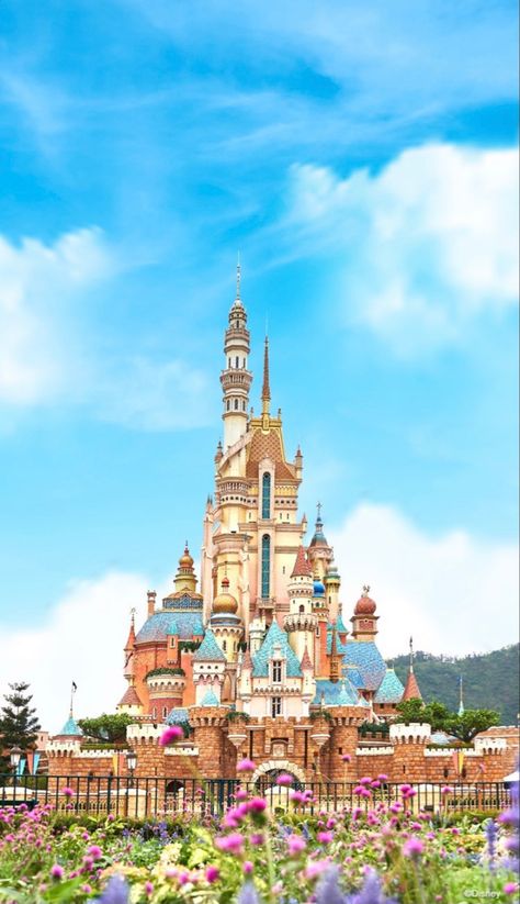 Disney Castle Drawing, Disney Hong Kong, Disneyland Guide, Disney World Castle, Castle Drawing, Disneyland Castle, Disney World Characters, Disney Background, Shanghai Disney Resort