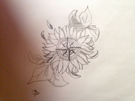 Sunflower compass Sunflower And Compass Tattoo, Sunflower Compass Tattoo Design, Compass Sunflower Tattoo, Compass Sun Tattoo, Shoulder Sunflower Tattoo, Miscellaneous Tattoos, Sunflower Tattoo Simple, Tattoo Sunflower, Sunflower Tattoo Sleeve