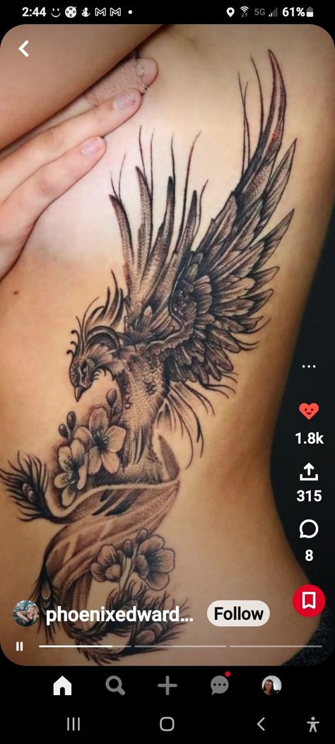 A Phoenix Tattoo, Tattoos Hip, Female Tattoo Ideas, Phoenix Tattoo Feminine, Eternal Symbol, Girl Thigh Tattoos, Hip Tattoos, Tattoo Female, Phoenix Tattoo Design