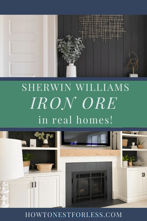 Sw Iron Ore Wainscoting, Iron Ore Chalk Paint, Iron Ore Sherwin Williams Fireplace Wall, Iron Ore Sherwin Williams Ceiling, Sherwin Williams Iron Ore Dining Room, Sw Iron Ore Bathroom Vanity, Aw Iron Ore, Sherrington Williams Iron Ore, Iron Ore Painted Brick Fireplace