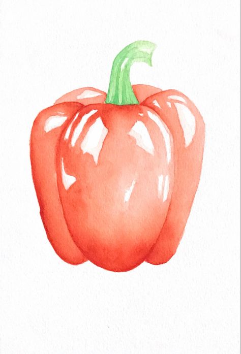 Bell Pepper Watercolor, Vegetable Watercolor Paintings, Vegetable Painting Ideas, Watercolor Cookbook, Pepper Sketch, Watercolour Vegetables, Pepper Watercolor, Watercolor Veggies, Ladder Garden