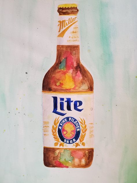 Watercolor by Serena DeLeon. Dedicated to my late friend Gabriel. Update: this painting was destroyed in a fire. I will work on recreating it and probably an entire series. Miller Lite Painting, Beer Watercolor, Lite Beer, Miller Lite, Christmas Paintings, A Fire, Work On, Diy And Crafts, Art Inspiration