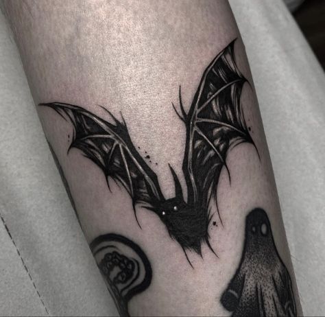 Black Bat Tattoo, Gothic Bat Tattoo, Bat Tattoo Gothic, Tattoo Bat, Bat Tattoo Ideas, Bats Tattoo, Bat Tattoos, Hellboy Tattoo, Word Tattoo Ideas