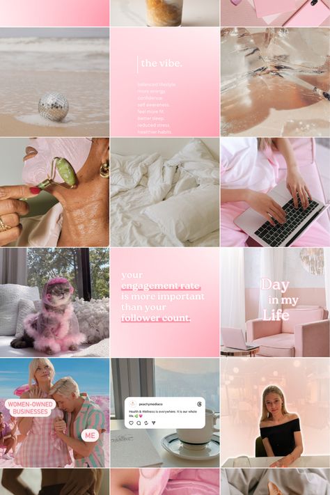 Pinterest pin featuring an image of a beautifully curated pink aesthetic Instagram feed. Creating a dreamy and aesthetic visual. Aesthetic Instagram Feed Inspo! Hashtags include #AestheticFeed #PrettyInPink #InstagramInspo Instagram Shop Feed, Pretty In Pink Aesthetic, Pink Instagram Feed, Pink Aesthetic Instagram, Toy Business, Ig Layout, Tan Instagram, Aesthetic Fan, Aesthetic Instagram Feed