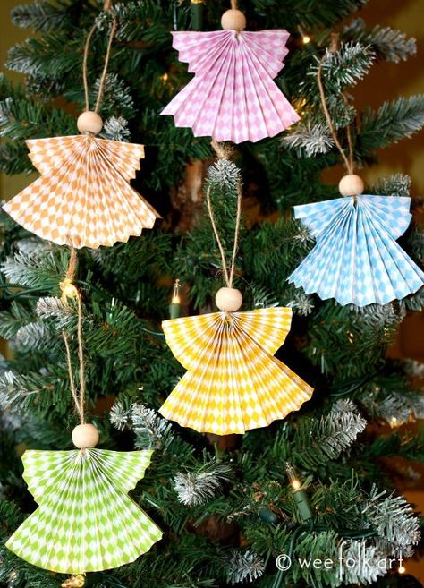 paper fan angels - done3 545wm Xmas Angels To Make, Paper Christmas Tree Decorations, Paper Angels Diy, Okra Crafts, Paper Angels, Christmas Paper Craft, Christmas Angel Decorations, Advent Box, Christmas Angel Crafts